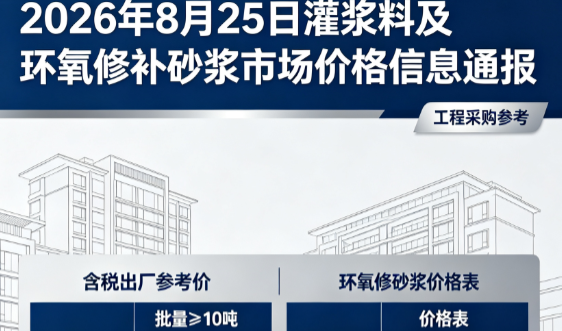 松柏镇2026年8月25日灌浆料及环氧修补砂浆市场价格信息通报